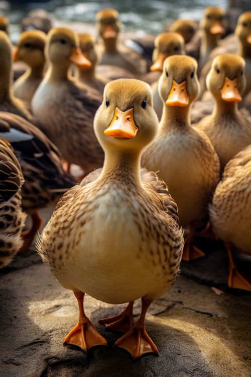 池塘边一群散养鸭子家禽动物摄影图 摄影