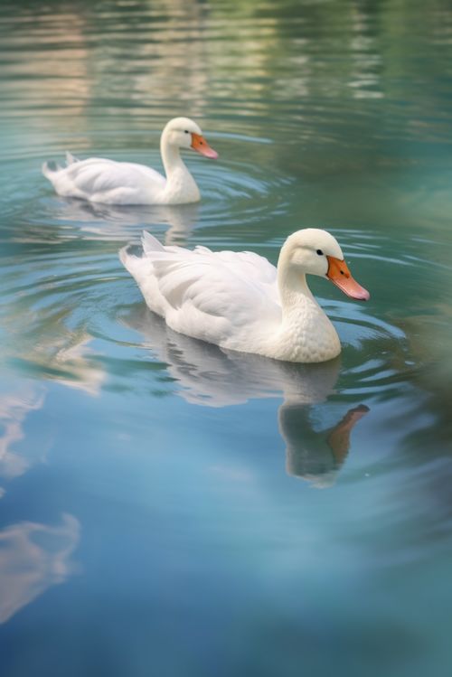 清澈的池塘散养鸭子家禽动物摄影图 摄影